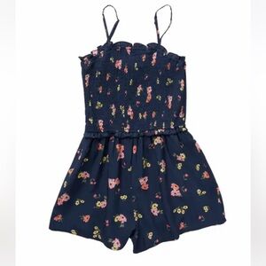 LOVE, FIRE Smocked Floral Print Romper